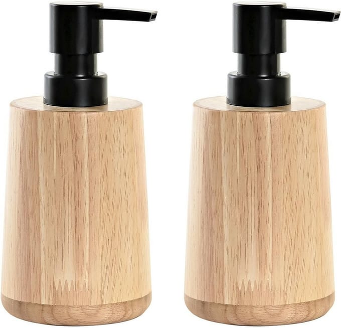 Zeeppompje/dispenser - 2x - bruin - bamboe hout - 8 x 16 cm - keuken/toilet/badkamer - lotion pompje