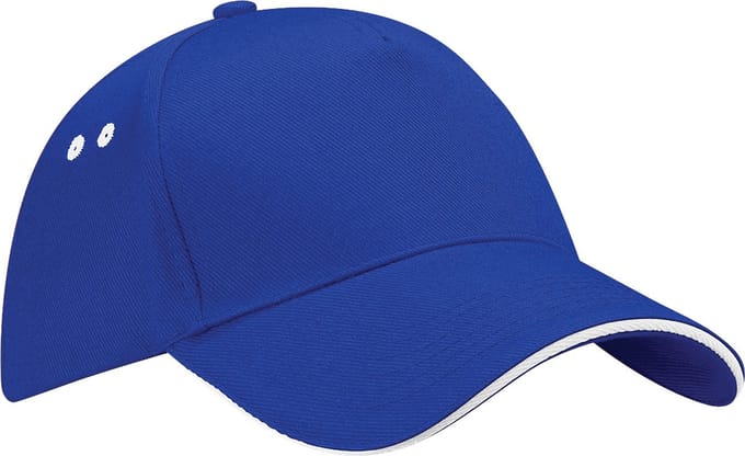 Beechfield Unisex Ultimate 5 Panel Contrast Baseball Cap met Sandwich Peak / Hoofddeksel (Pakket van 2) (Helder Koninklijk/Wit)