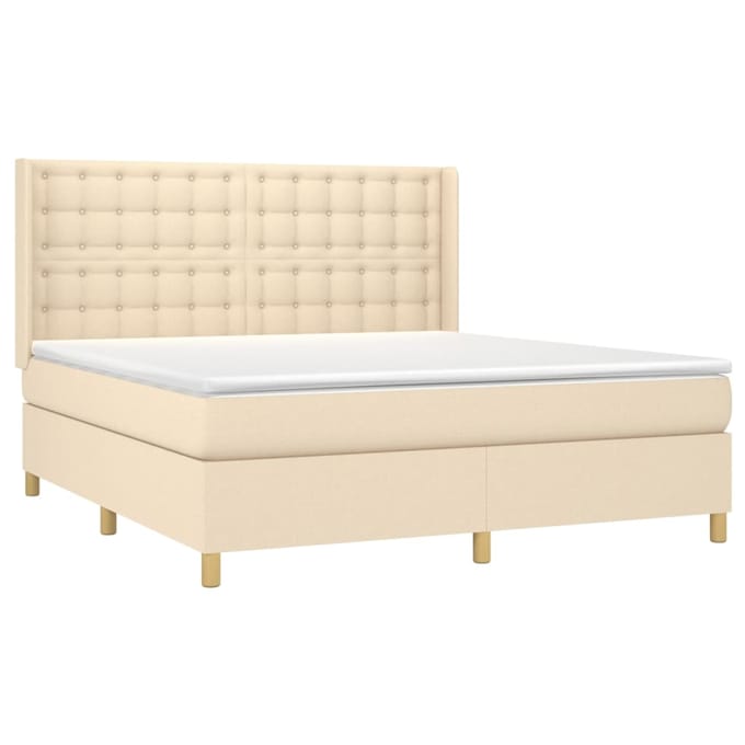 vidaXL - Boxspring - met - matras - stof - crèmekleurig - 180x200 - cm