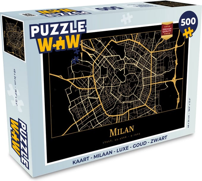Puzzel Kaart - Milaan - Luxe - Goud - Zwart - Legpuzzel - Puzzel 500 stukjes