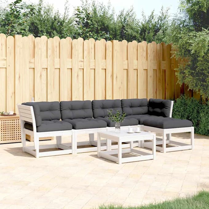 vidaXL - 5-delige - Loungeset - met - kussens - massief - grenenhout - wit