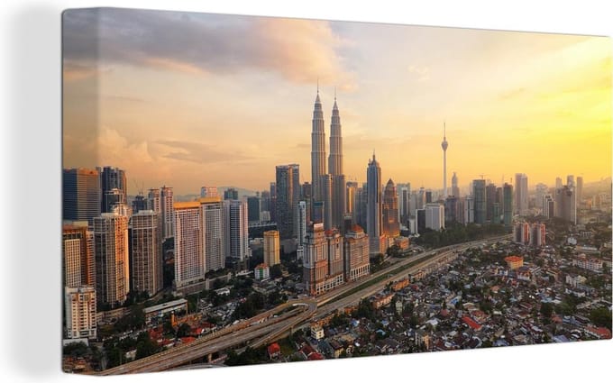 Canvas Schilderij Wolkenkrabbers van Kuala Lumpur - 40x20 cm - Wanddecoratie