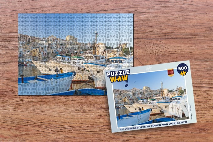 Puzzel De vissersboten in haven van Agrigento - Legpuzzel - Puzzel 500 stukjes