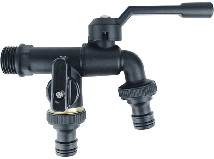 Waterkraan met twee uitlaten en ventiel Koper