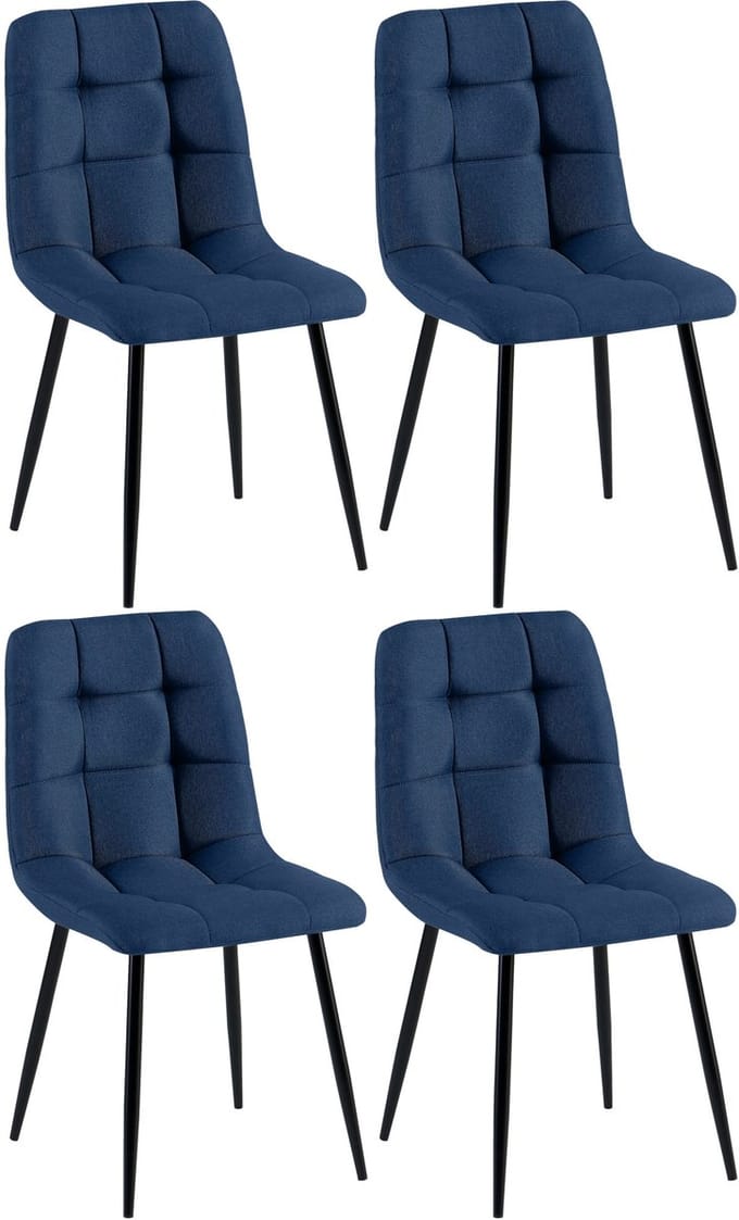 CLP Antibes Set van 4 Eetkamerstoelen - Zonder armleuning - Metaal frame - Stof/blauw