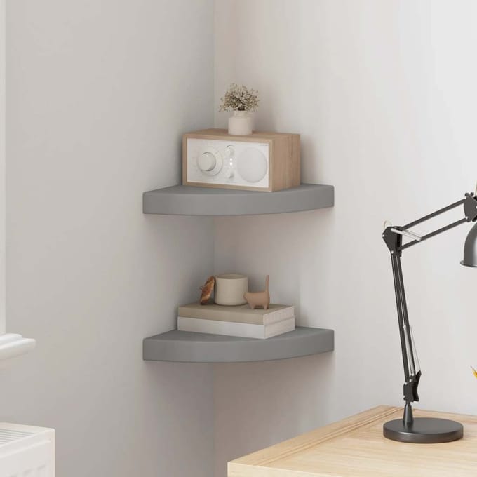 vidaXL - Hoekschappen - zwevend - 2 - st - 25x25x3,8 - cm - MDF - grijs