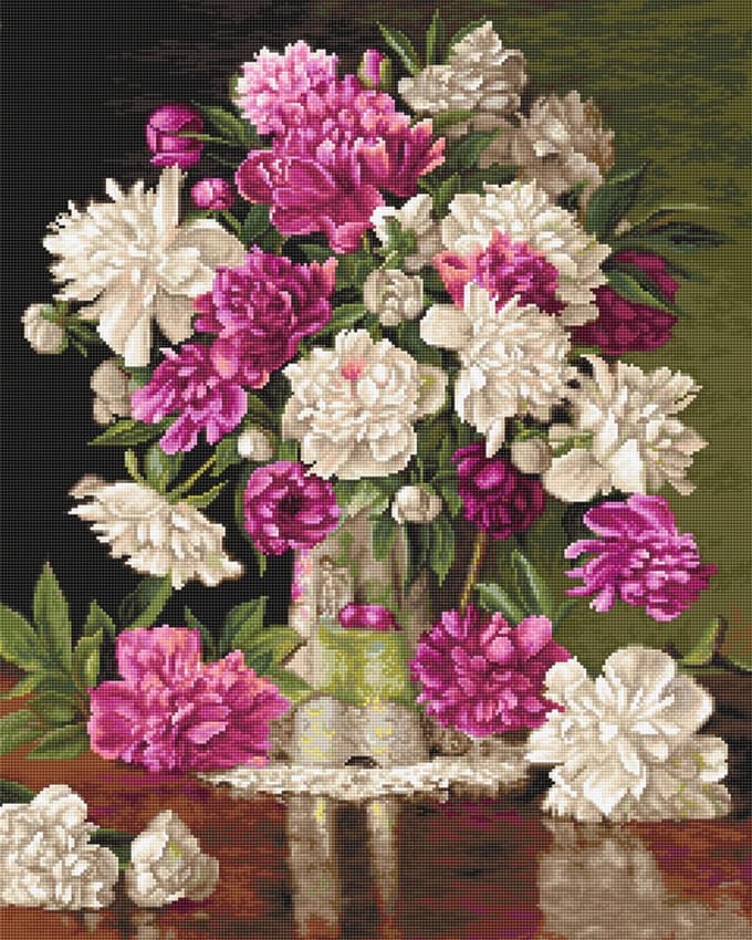 Luca-S Red and White Peonies borduren (pakket) B608