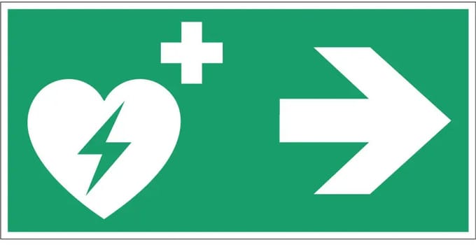 AED pijl rechts bord – E010 | gecoat dibond materiaal | 20 x 10 cm
