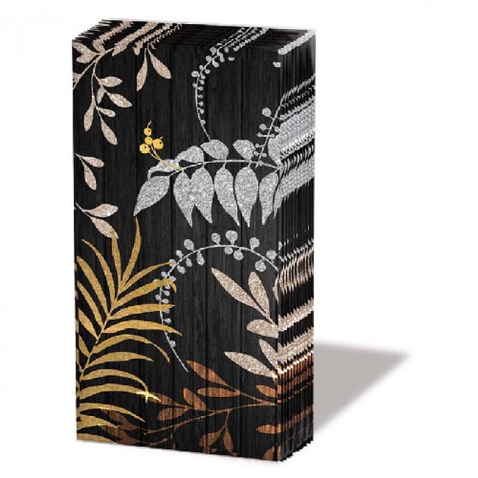 Zakdoeken Luxury Leaves Black - Ambiente - 21x21 cm