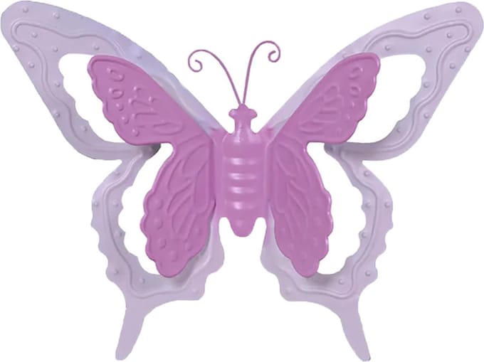 Mega Collections tuin/schutting decoratie vlinder - metaal - roze - 24 x 18 cm