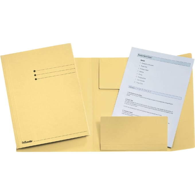 Dossiermap Esselte folio 3 kleppen manilla 275gr geel