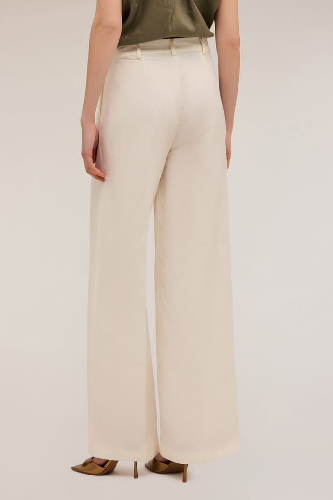 Motivi Wide Leg Linen Blend Trousers White Maat: 34 | Pantalons Outlet | Dames | Beige