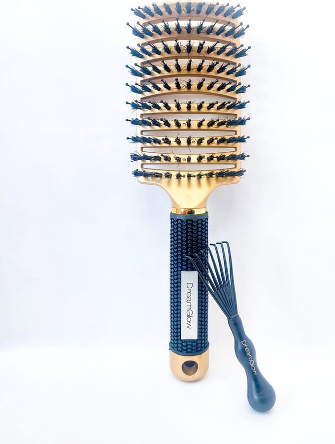 DreamGlow – Bundel Anti-klit Haarborstel – Detangle Brush & Cleaner Brush – Goud
