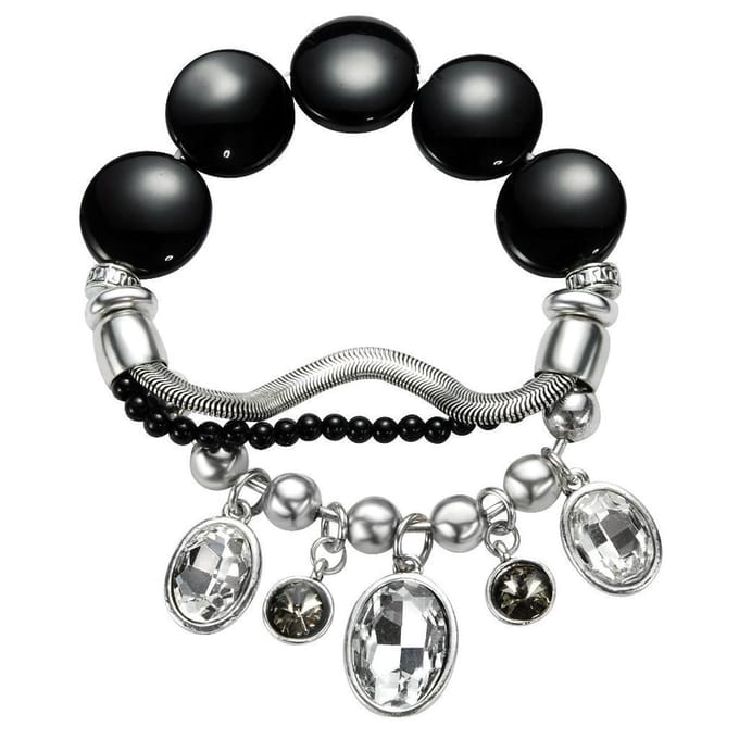 Behave - Armband zwart elastiek - Glam stijl avondlook sierkralen
