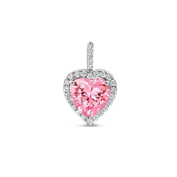 YO&NO Hanger hart - wit en roze - zirkonia halo - Zilver 925