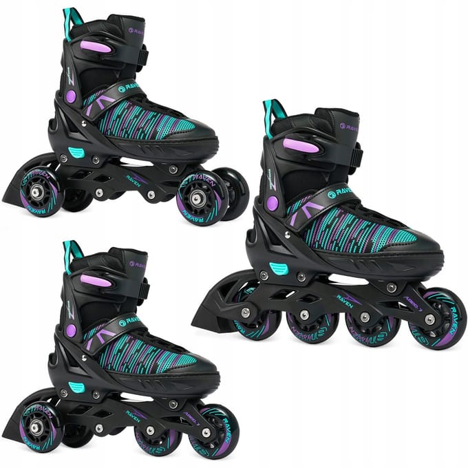 RAVEN Cande 3-in-1 skates, maat 31-35, verstelbaar, Zwart/Mint/Violet