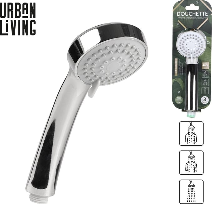 Urban Living basic douchekop - met 3 functies - 24 cm - zilver - kunststof - douchekoppen