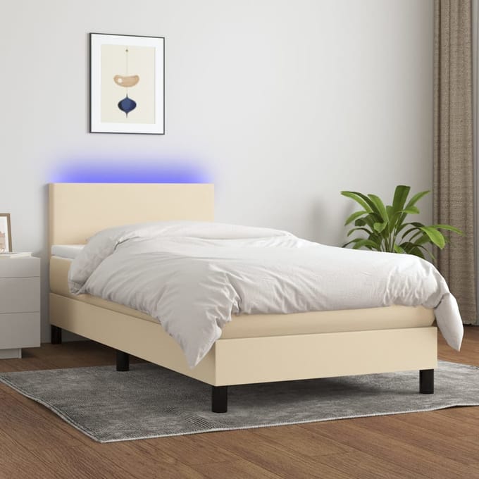 vidaXL - Boxspring - met - matras - en - LED - stof - crèmekleurig - 80x200 - cm