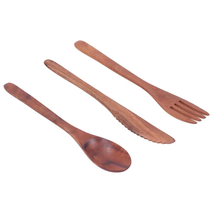 3 STUKS Houten Servies Sets Draagbare Vork Mes Lepel Bestek Keuken Dinerwaren Accessoires brown