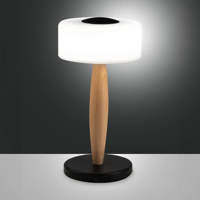 Fabas Luce Elea LED tafellamp, zwart, hoogte 29 cm, glas, hout