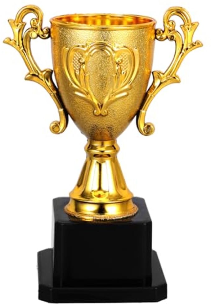 Gouden Trofee - Prijs beker - Wedstrijd beloning - Stabiele basis - 14 x 8 cm - Goud
