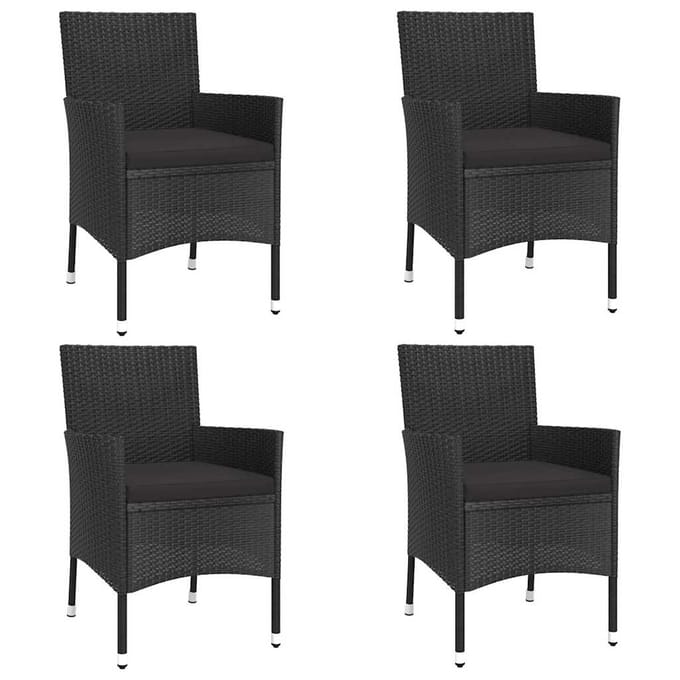 vidaXL - 5-delige - Bistroset - met - kussens - poly - rattan - zwart