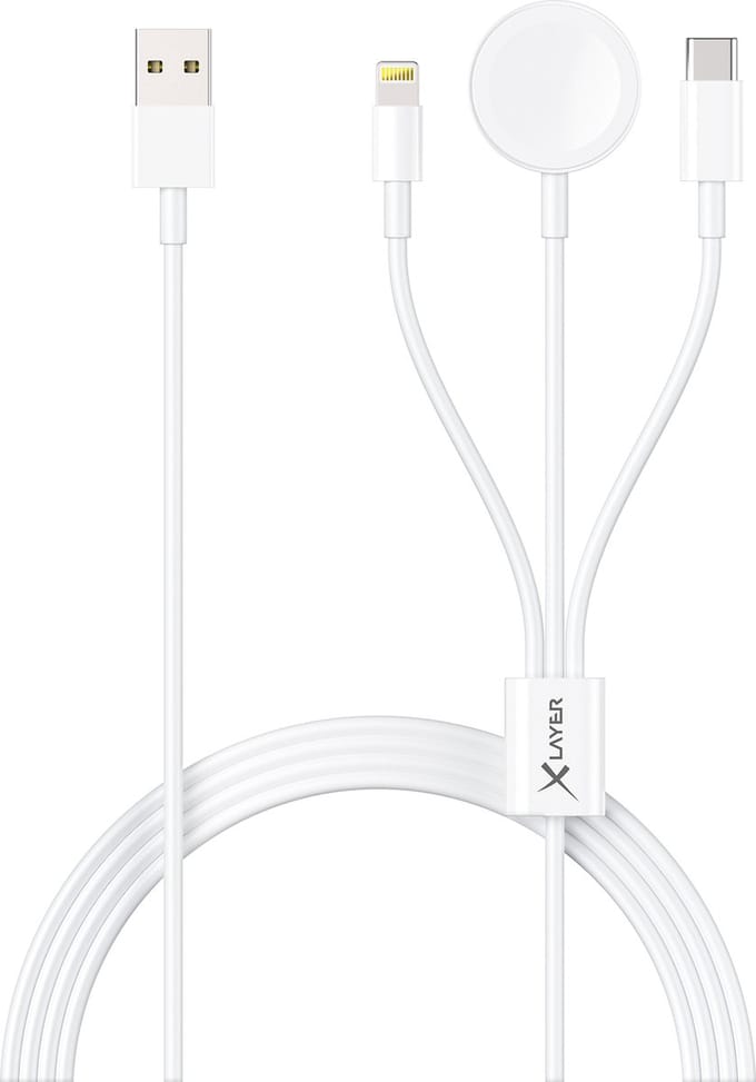 XLayer - 3-in-1 USB Oplaadkabel - USB-C - Geschikt voor Apple Lightning & Apple Watch Oplader - 1.5M