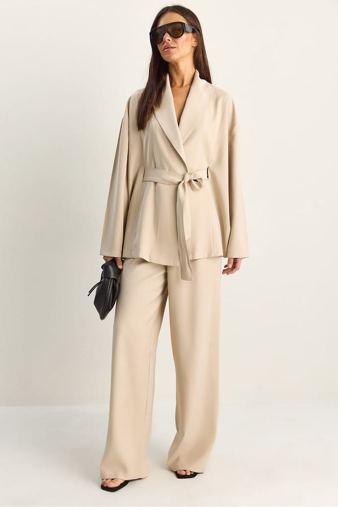 Hoge Taille Strikdetail Sjaalkraag Co-ord Set