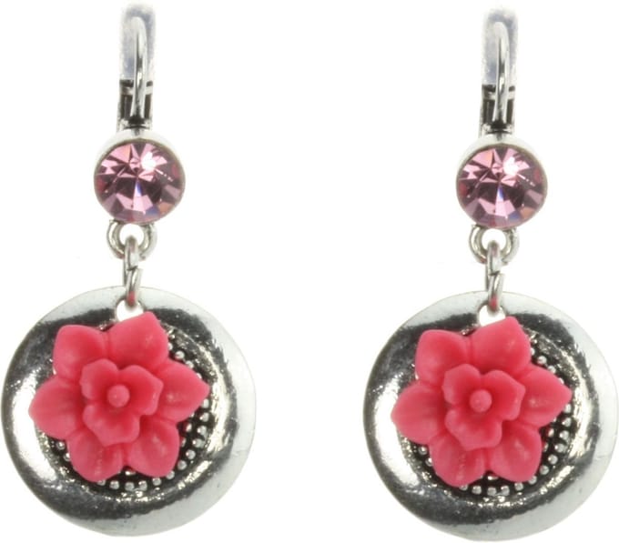 Behave - Oorhangers met roze bloem en steen - Romantische stijl