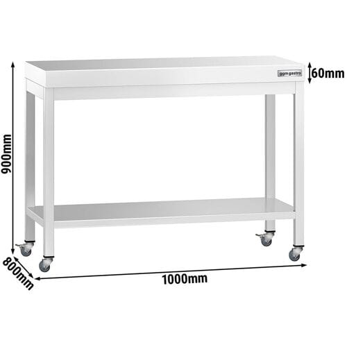 GGM Gastro Edelstahl Arbeitstisch PREMIUM - 1000x800mm - mit Grundboden & Rollen