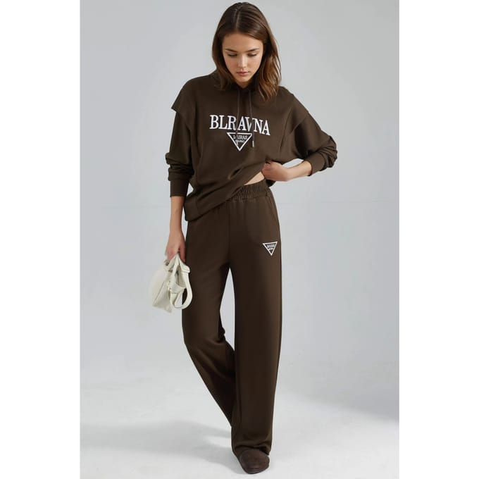 Modal Touch Geborduurde Hooded Twee-Delige Set