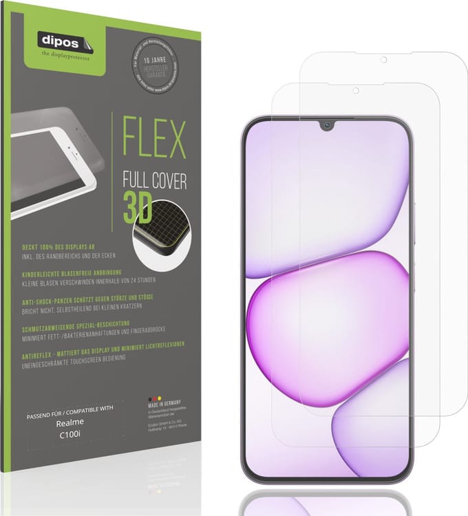 dipos FLEX – 2x Matte Screenprotector geschikt voor Realme C100i | Volledige Schermbescherming | Case-Friendly