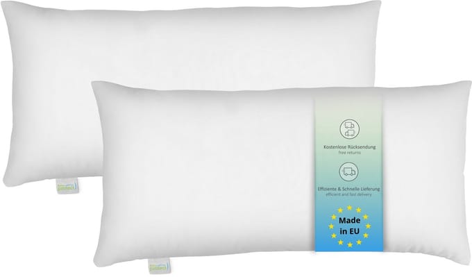 Bodyprotect ECOLine kussen 2 stuks 40 x 80 cm, set van 2 kussens, dubbelpak beddengoed van 100% microvezel, wasbaar, wit