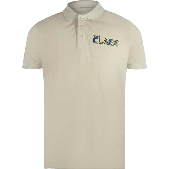 Cavalli Class Levendige Bloemenlogo Beige Zand Poloshirt