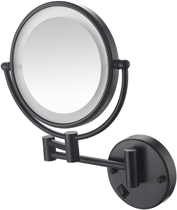 Make-up spiegel - Vergrotende spiegel - Schoonheidsroutine - Verstelbare LED-verlichting - 8 inch - Mat zwart