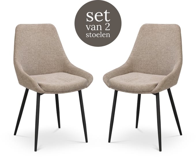 Rowico Home Sierra Eetkamerstoel Beige - Stof - Zwarte Poten - Scandinavish - Comfortabel - Set van 2 Eetkamerstoelen