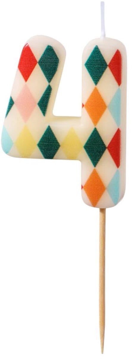 PartyDeco Cijferkaars 4 Ruitmotief 5,5cm