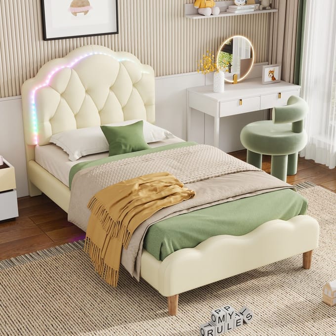 PHOEBE CAT Kinderbed - 90x200 cm - LED-verlichting - PU - Wit