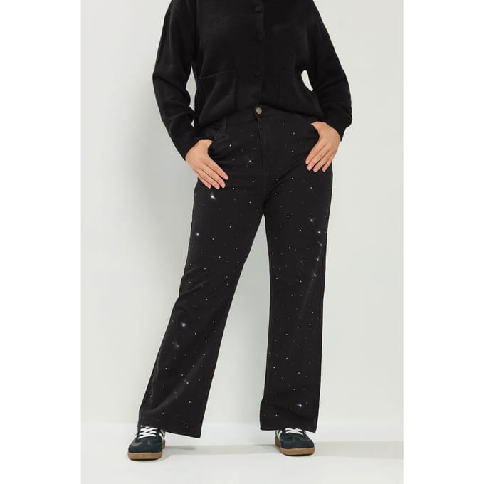 Yours Zwarte Wijde Jeans Met Studs Size 52