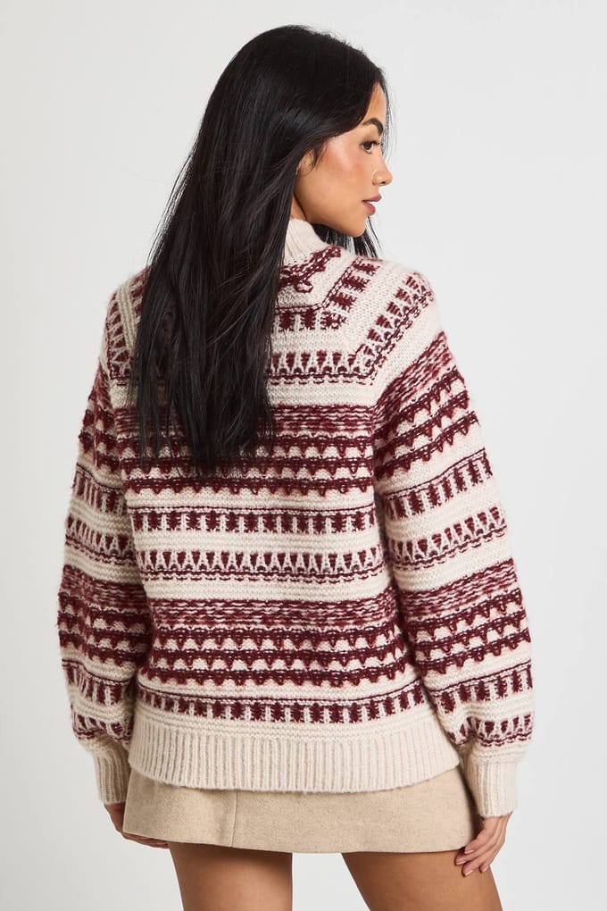 boohoo Dames Oversized gebreide trui met grove, getextureerde steekdetails | Burgundy | Maat: Medium