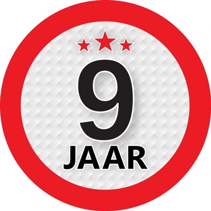 9 jaar leeftijd sticker - rond - Dia 9 cm - 9 jaar verjaardag - jubileum - leeftijd versiering