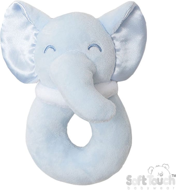 Soft Touch Rammelaar Olifant Junior 12 Cm Polyester Blauw Met Satijnen Oortjes