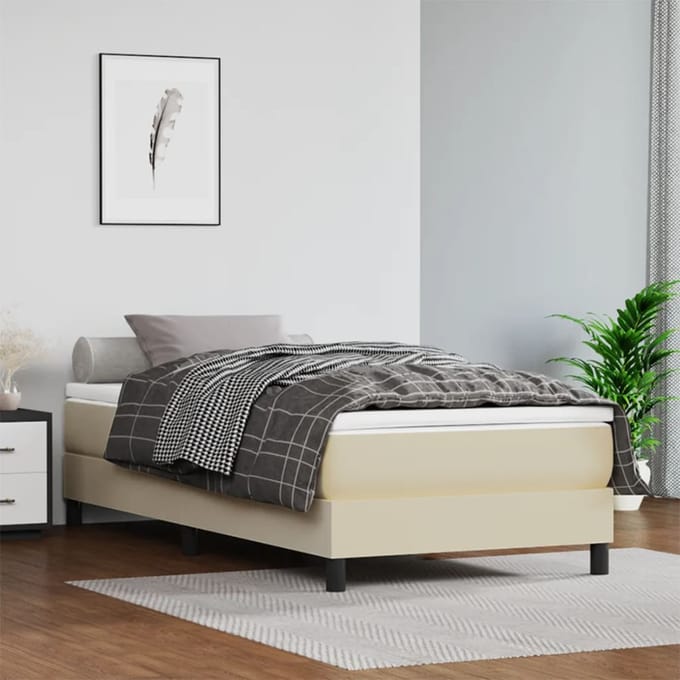 vidaXL - Boxspring - bed - kunstleer - crèmekleurig - 90x200 - cm