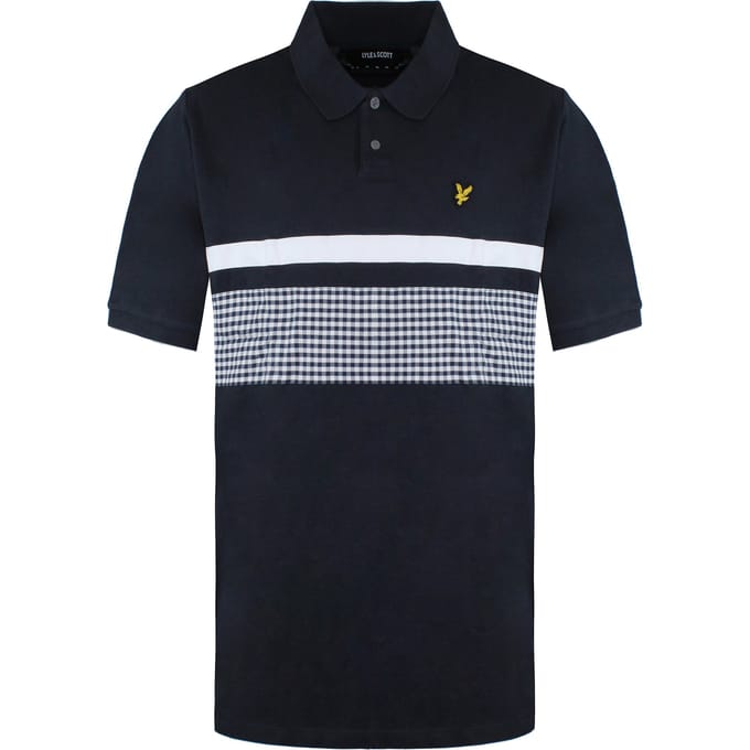 Lyle & Scott Gingham Yoke Stripe Heren Navy/Wit Poloshirt