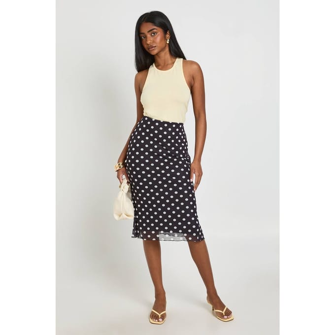 boohoo Dames Polkadot Mesh Midirok | Zwart | Maat: 36