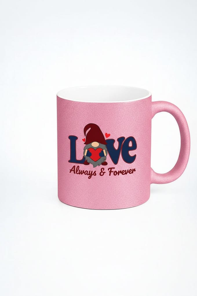 Roze Glitter Mok Liefde Gnome - Always & Forever Valentijnscadeau