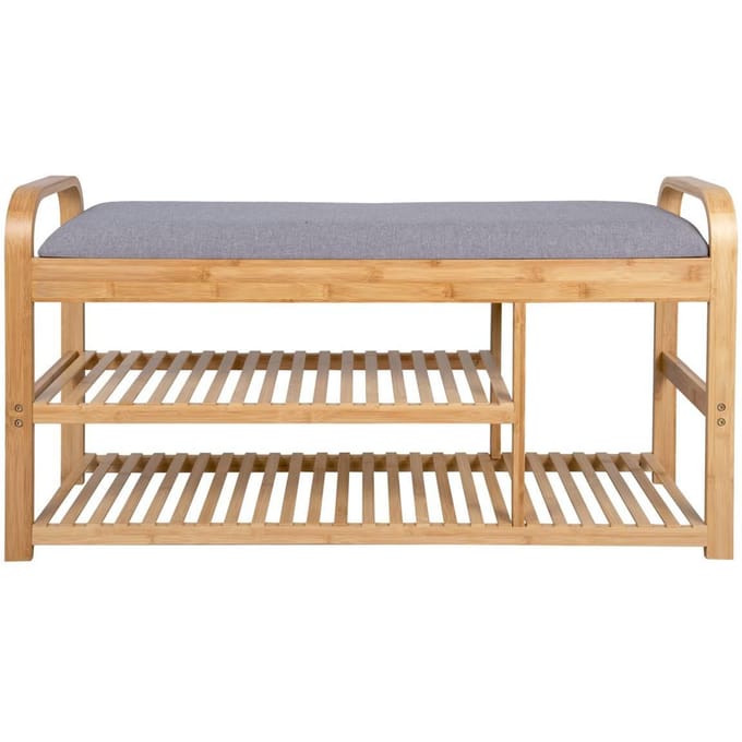 Leitmotiv Bank Arch - Bamboe met Grijs Kussen - 100x33x50 cm - Modern/Scandinavisch