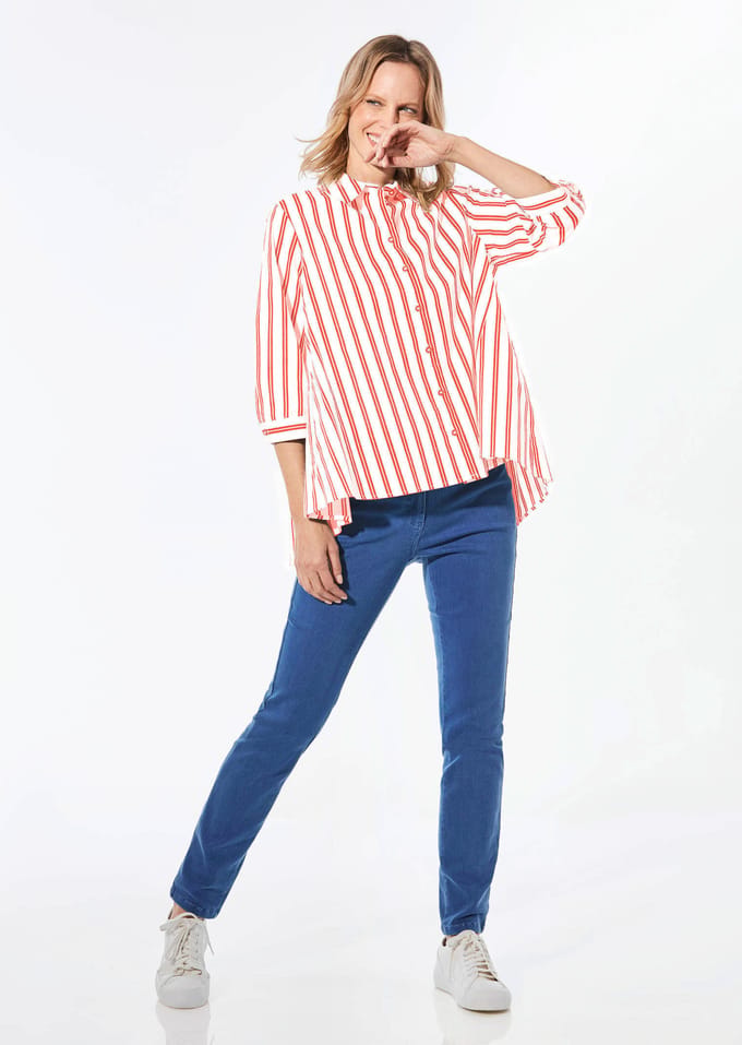 Blouse - wit / rood / gestr. - Gr. 42 van Goldner Fashion