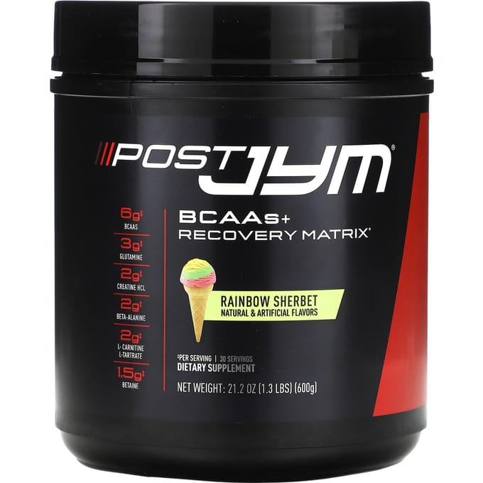 JYM Supplement Science, Post JYM, Matrice BCAA + Récupération, Sorbet Arc-en-ciel, 1,3 lb (600g)