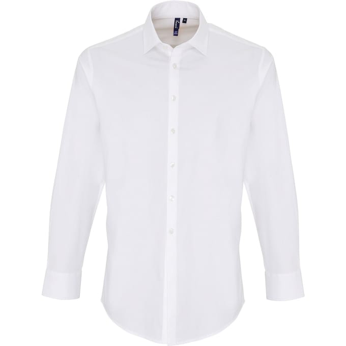 Premier Heren Rekken Pasvorm Popeline Lange Mouwen Shirt (Wit)